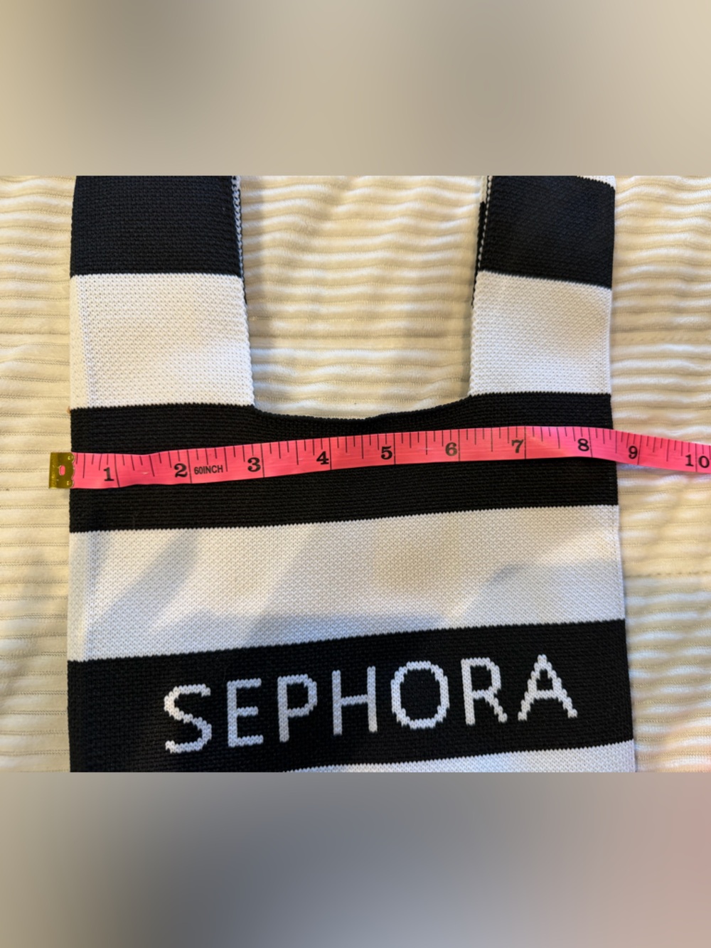Sephora Black and White Striped Knit Tote with SEPHORA Logo - Picture 4 of 4